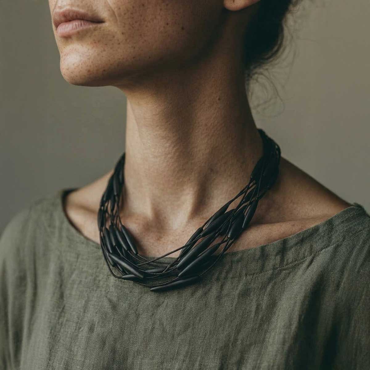 black Multi layered Necklace / רב שרשרת שחורה - studio oh design
