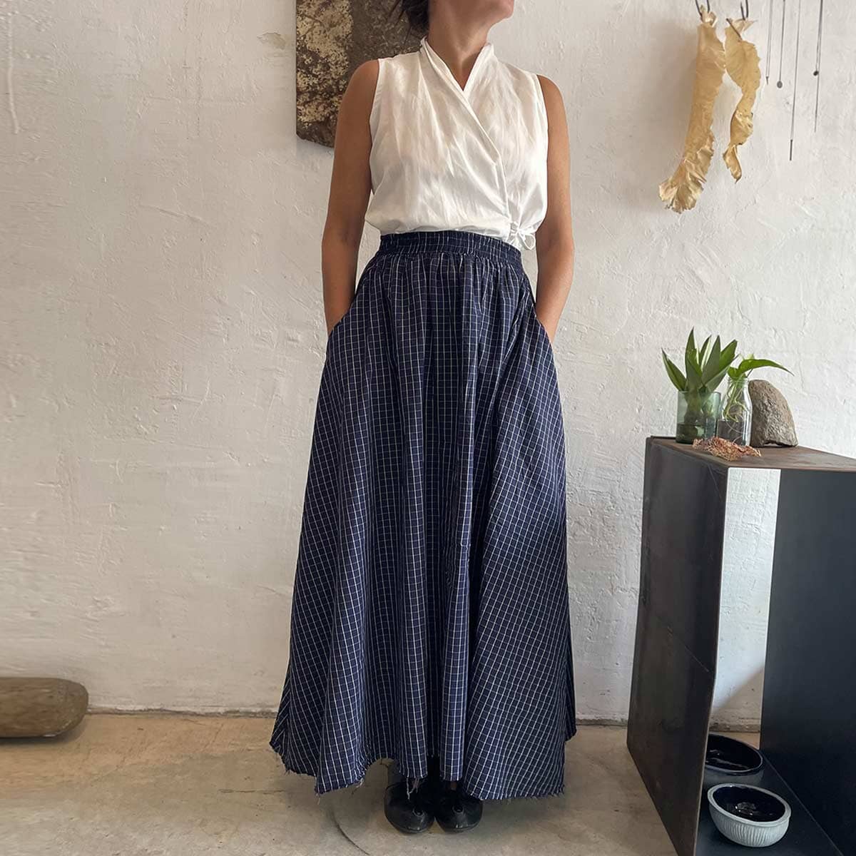 plaid blue skirt / חצאית משובצת כחולה - studio oh design