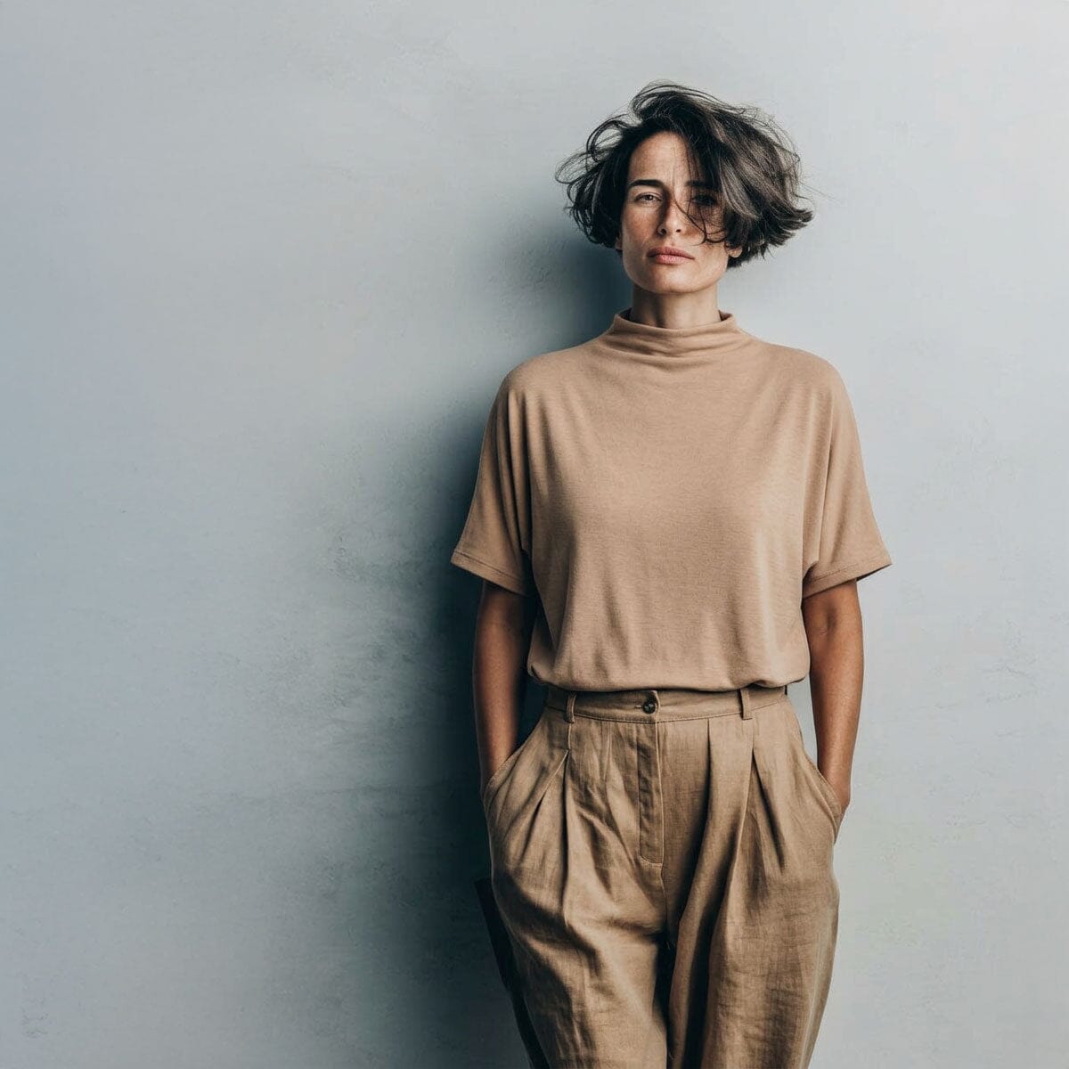 camel beige poly top / OS חולצת פולי קצרה קאמל בז׳ - studio oh design