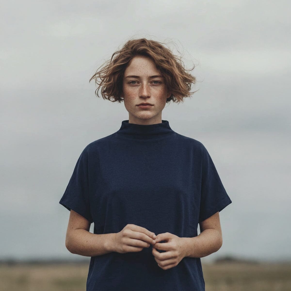 Navy poly top / OS חולצת פולי קצרה כחולה