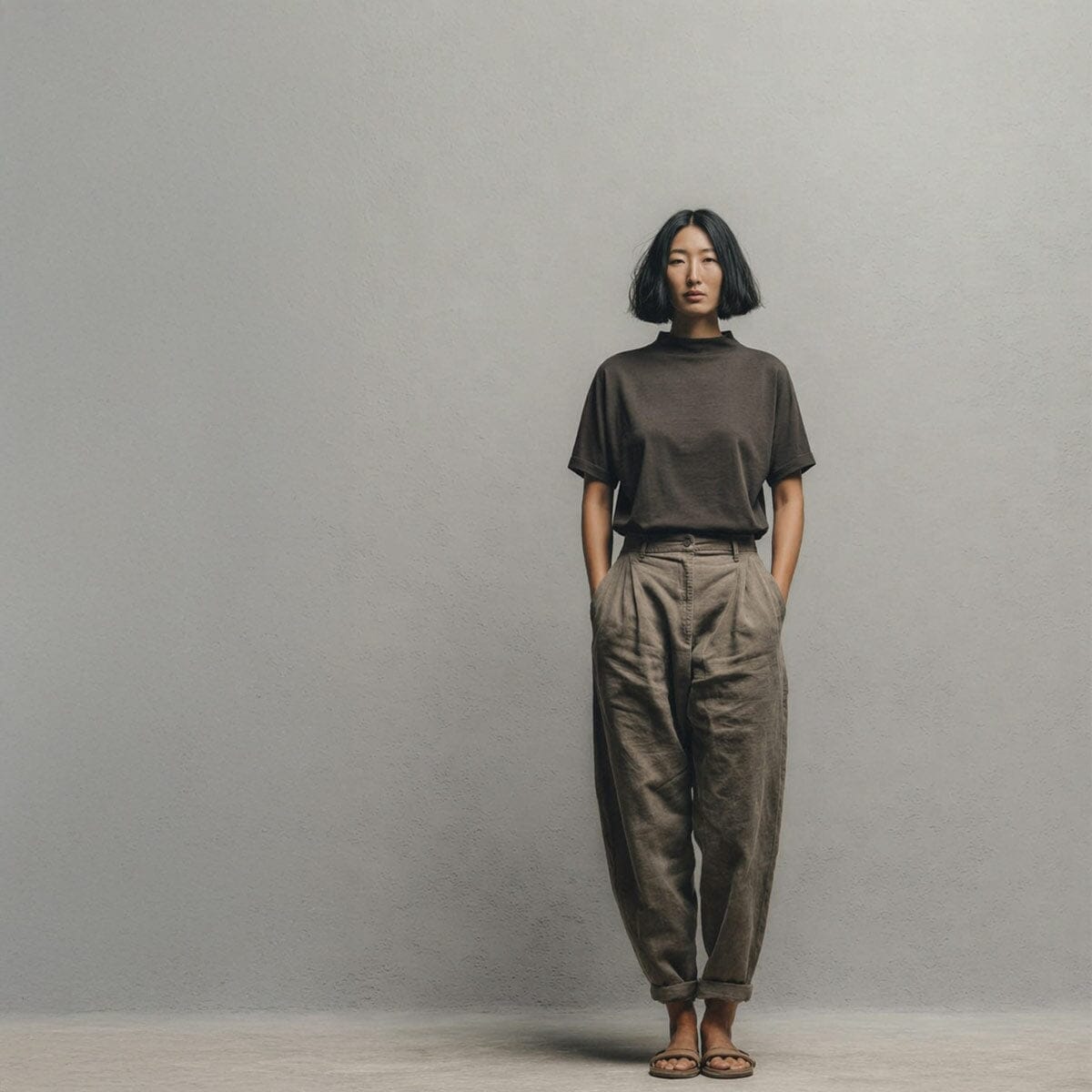 warm charcoal poly top / OS חולצת פולי קצרה פחם חם - studio oh design
