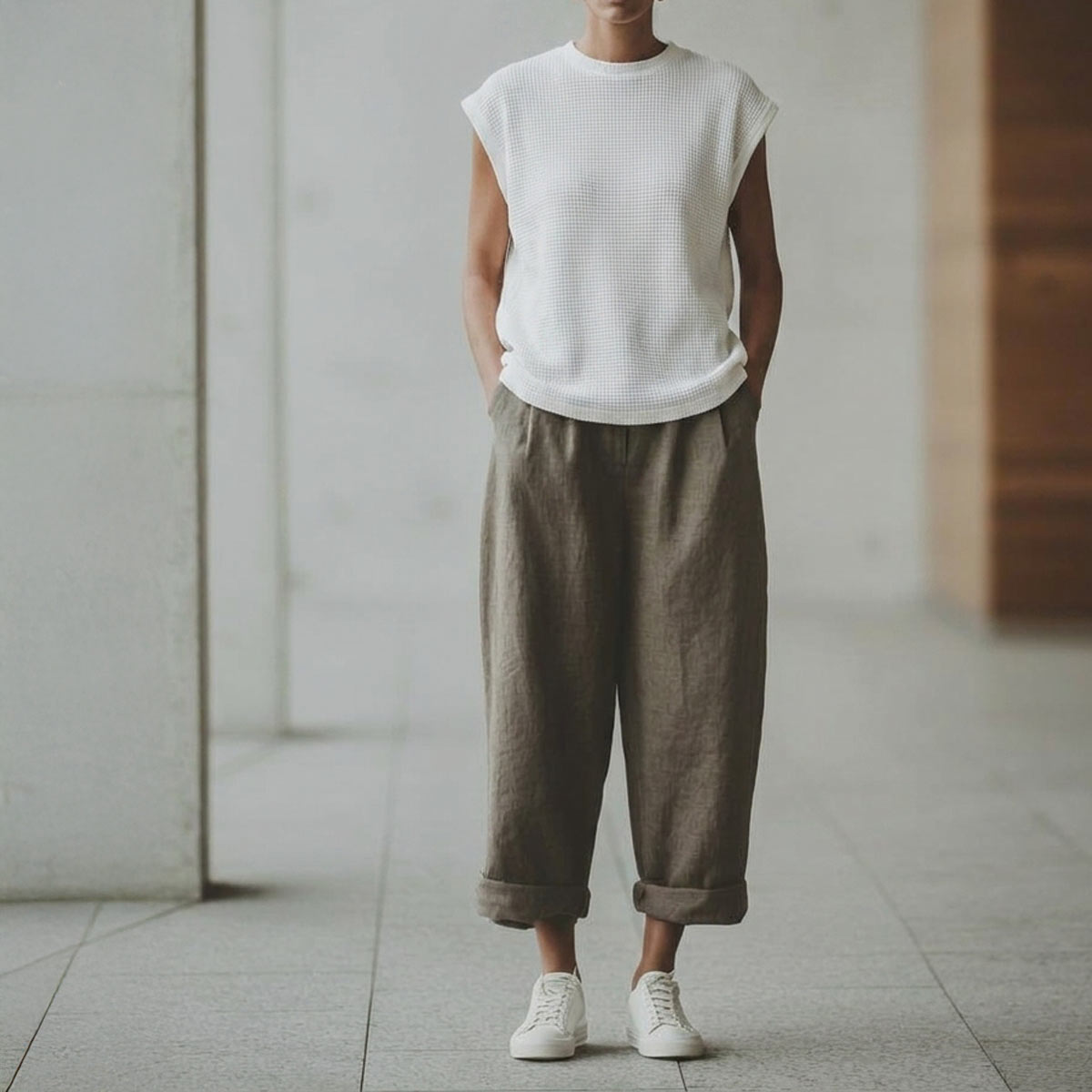 white Waffle terner top / OS חולצת טרנר בד וואפל לבן