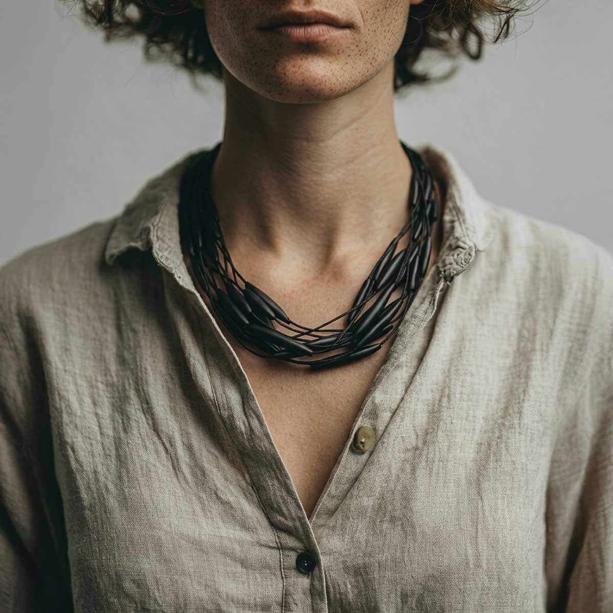 black Multi layered Necklace / רב שרשרת שחורה - studio oh design