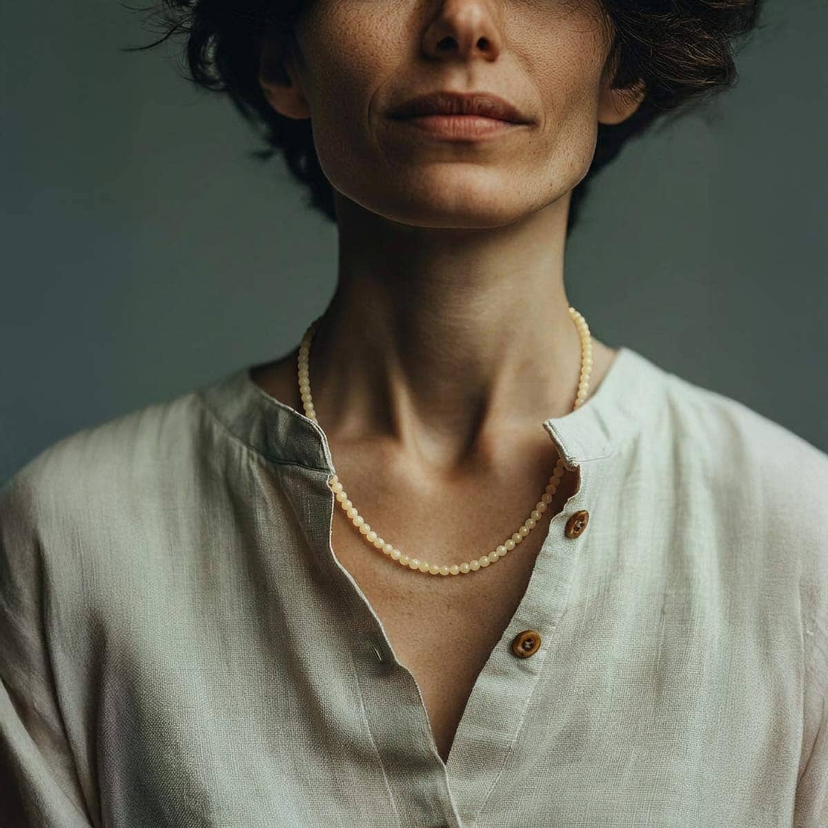 cream jade necklace / שרשרת חרוזי ג'ייד קרם - studio oh design