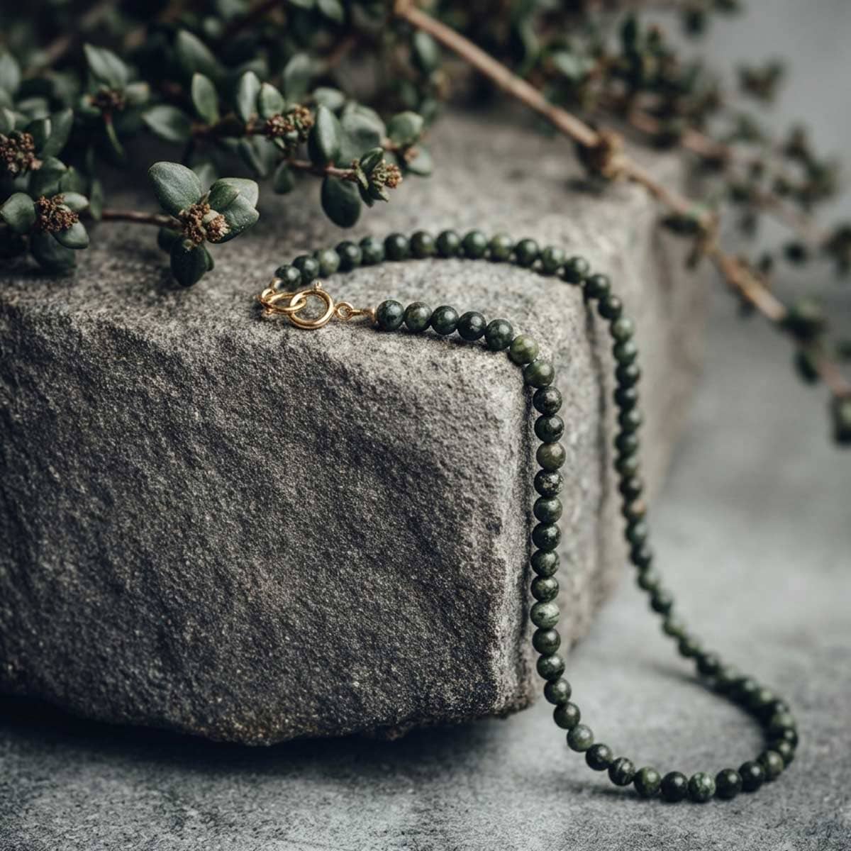 small beads dark green jade necklace /  שרשרת חרוזי ג'ייד ירוק כהה חרוז קטן