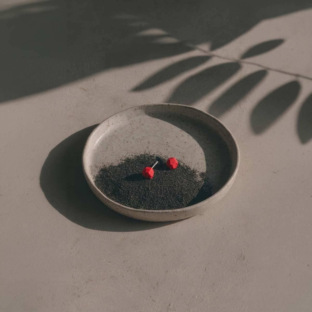 RED polymer gem stud earrings / עגילי פולימר אדומים - studio oh design