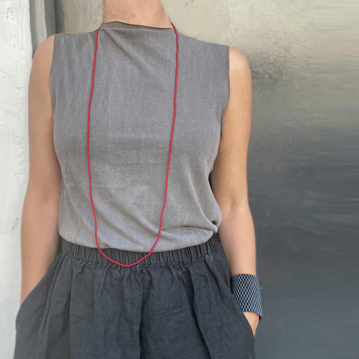 long red crystal beaded necklace / שרשרת קריסטל אדומה ארוכה - studio oh design