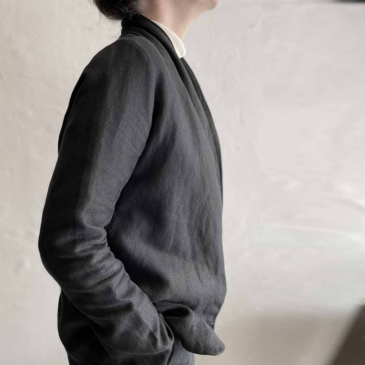 yoko black-graphite linen jacket /  ג&#39;קט יוקו פשתן שחור - גרפי - studio oh design