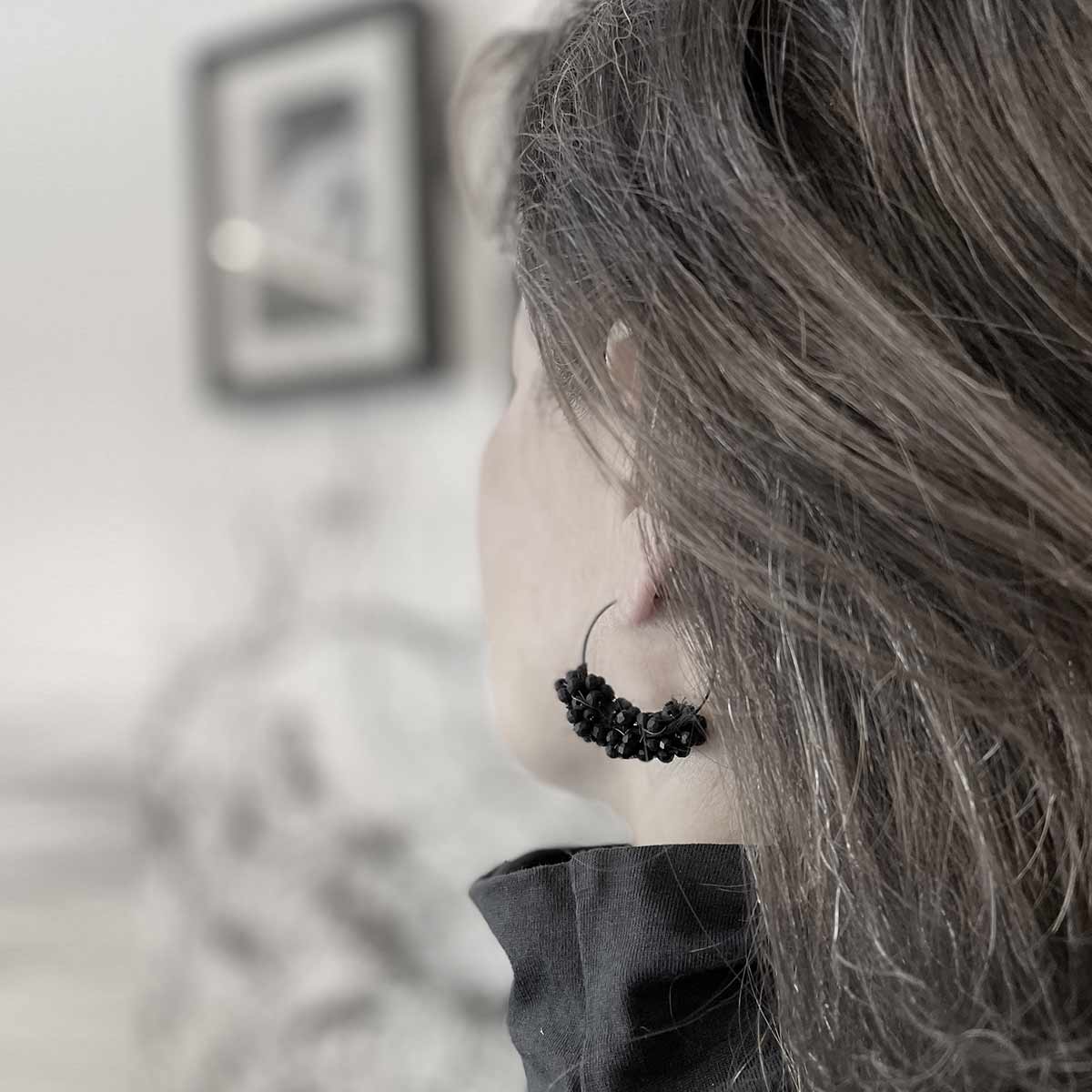 Black nevo earrings / עגילי נבו שחורים - studio oh design